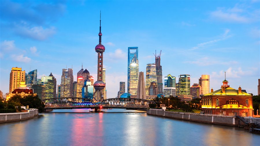 Shanghai skyline before a journey to Tibet