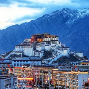 Potala Palace covered in winter snow in Lhasa Tibet