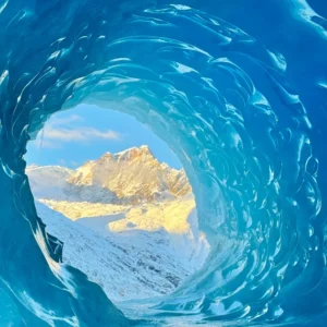 Blue ice caves inside Laigu Glacier in eastern Tibet