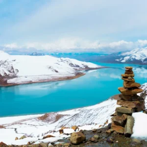 Frozen shores and winter light on Yamdrok Lake Tibet