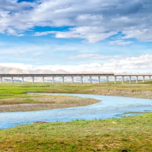 Qinghai-Tibet Railway train crossing the plateau toward Lhasa