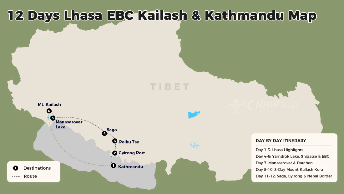 Lhasa Everest Kailash Gyirong Kathmandu route map