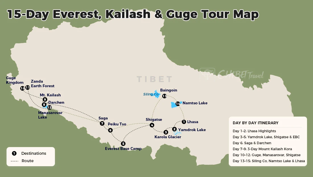Lhasa Everest Kailash Guge Namtso route map