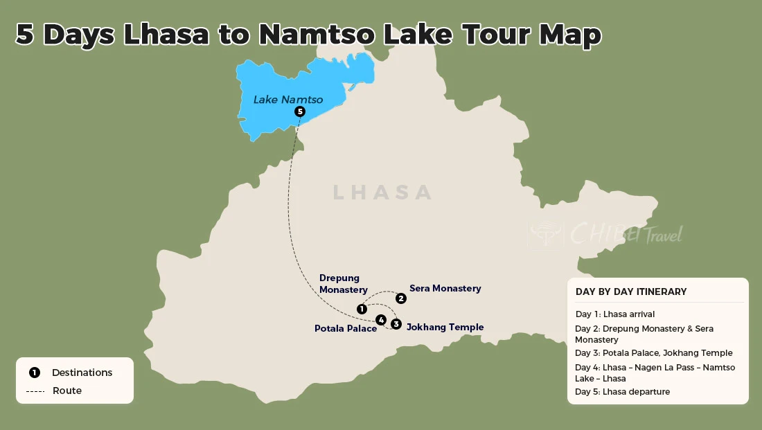 Lhasa Namtso Lake route map