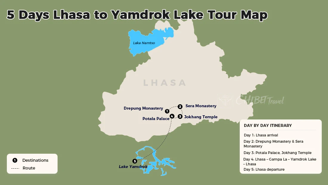 Lhasa Yamdrok Lake route map