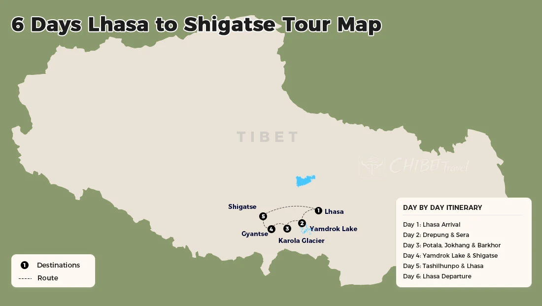Lhasa Yamdrok Gyantse Shigatse route map