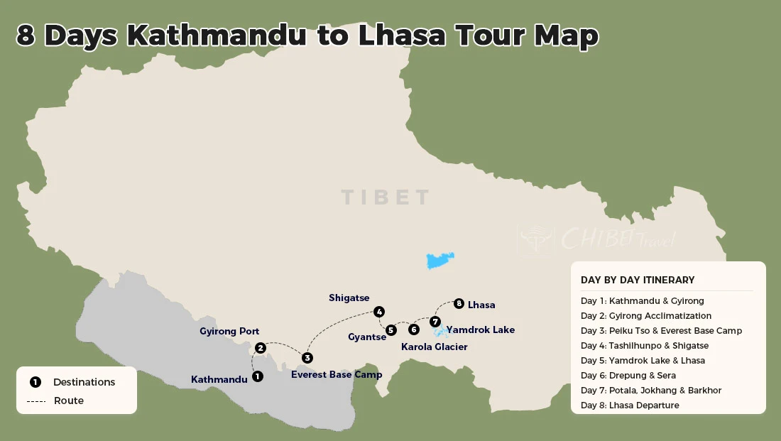 Kathmandu Gyirong Everest Lhasa route map