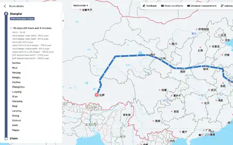 Shanghai to Lhasa Train Map