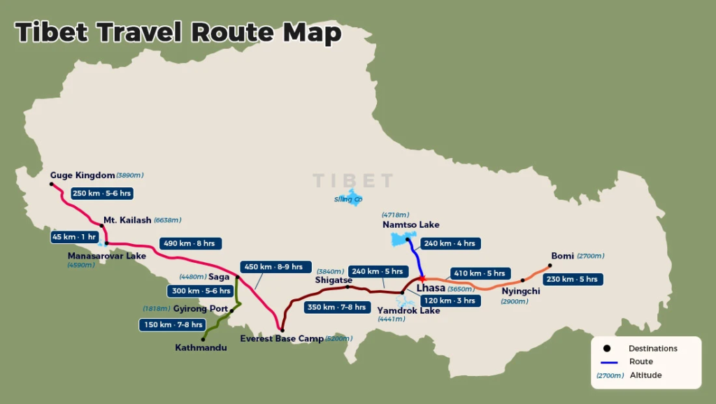 Tibet Travel Route Map