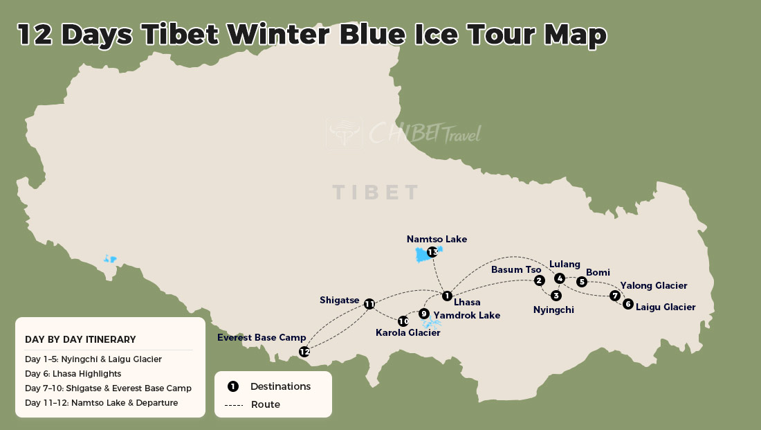 Lhasa Nyingchi Everest Namtso winter route map