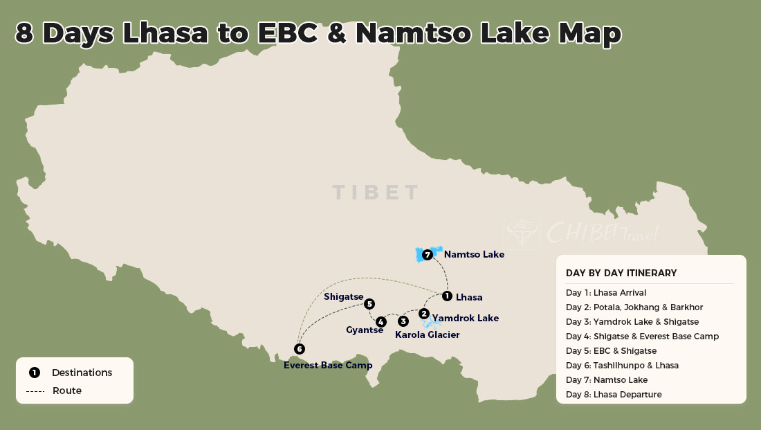 Lhasa Everest Namtso route map