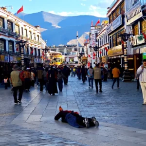 Pilgrims walking the Barkhor kora in Lhasa